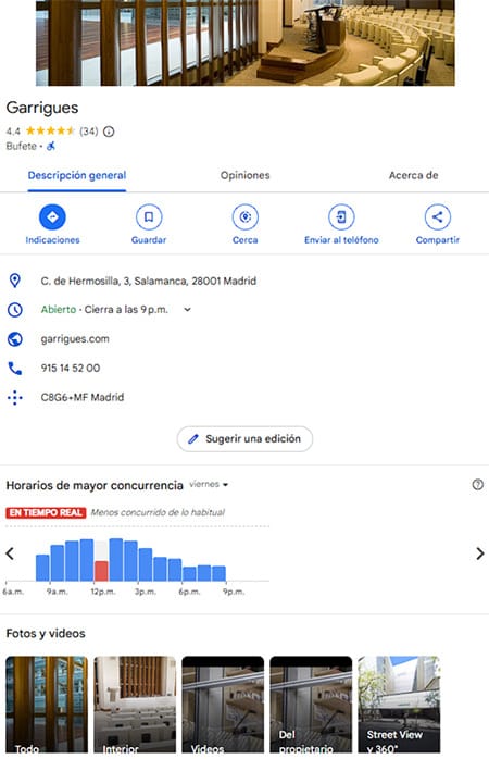 Perfil GBP de un despacho de abogados