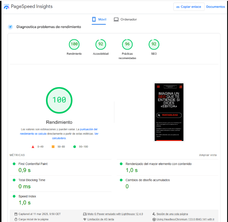 Gráficas de PageSpeed Insights en Growth SEO Gráficas de PageSpeed Insights en Growth SEO