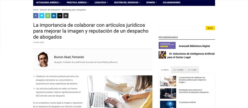 Artículo en un medio jurídico