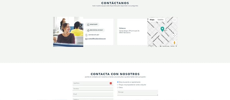 Página de contacto de la inmobiliaria Local Barcelona Captura de la página de contacto de la inmobiliaria Local Barcelona