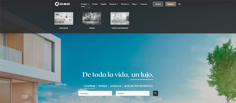 Página principal de Gilmar Inmobiliaria Captura de pantalla de la página principal de la inmobiliaria Gilmar