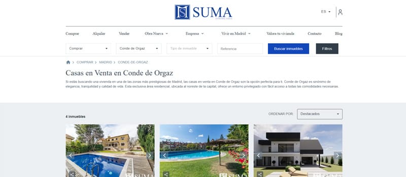 Página de localización de viviendas de la inmobiliaria Suma Captura de la página de localización de viviendas de la inmobiliaria Suma