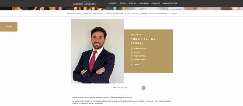 Página del perfil de un abogado