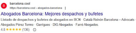 Rich snippet de valoraciones para un despacho de abogados