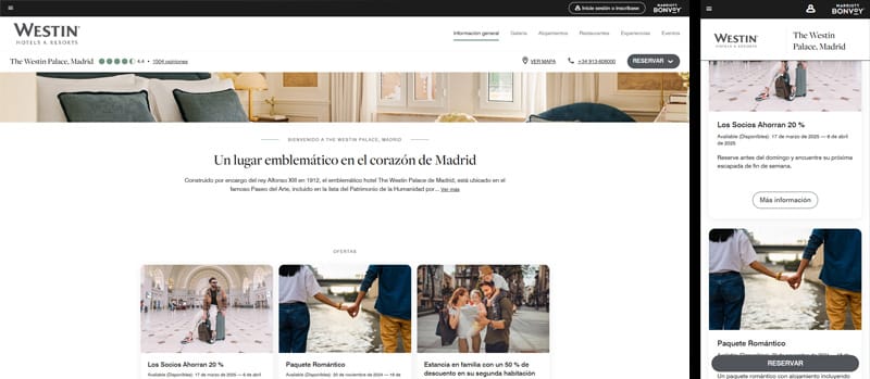 Diseño responsive de la web de un hotel Web responsive de un hotel en versión desktop y mobile