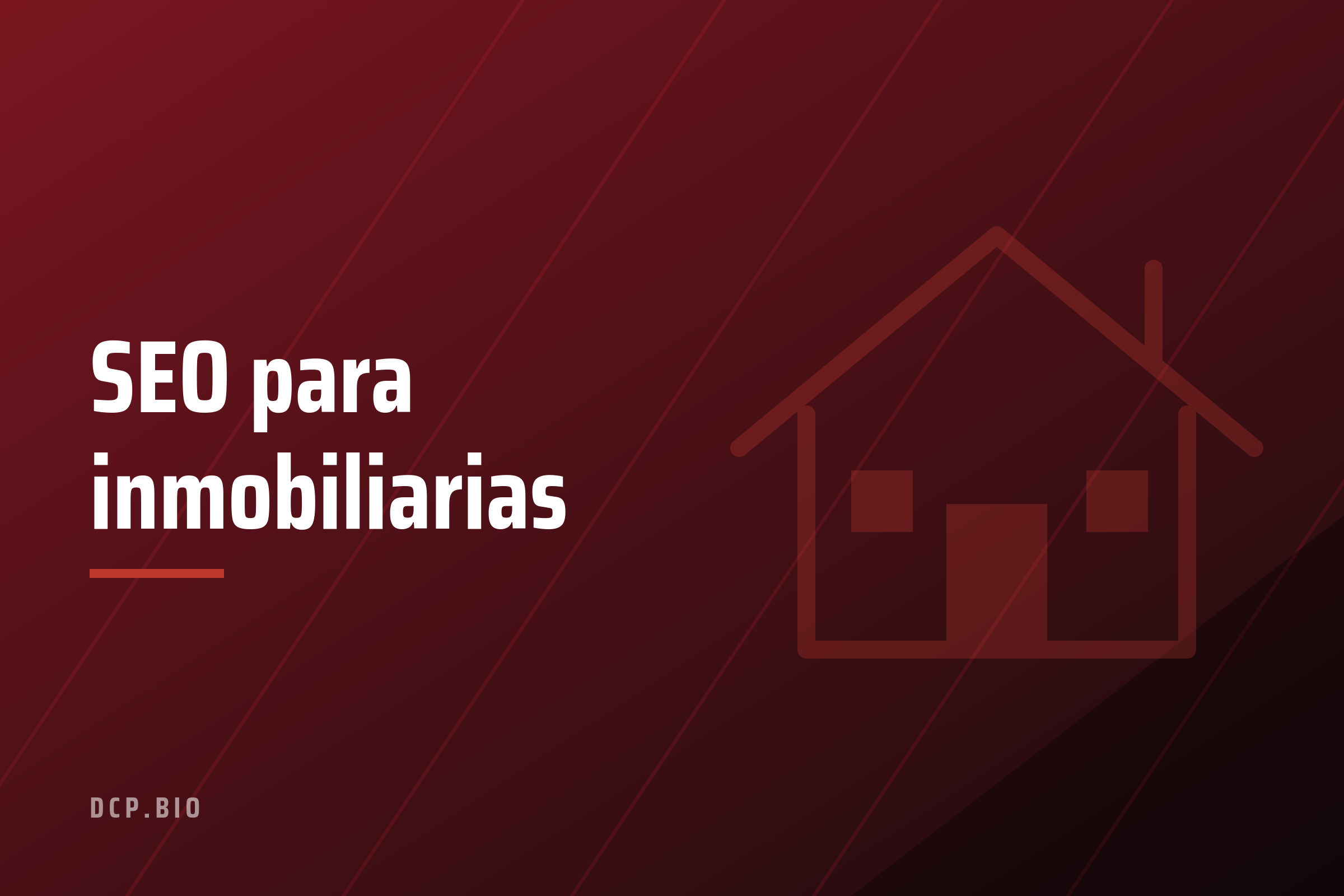 Cabecera del artículo SEO para inmobiliarias, con icono de casa sobre fondo granate