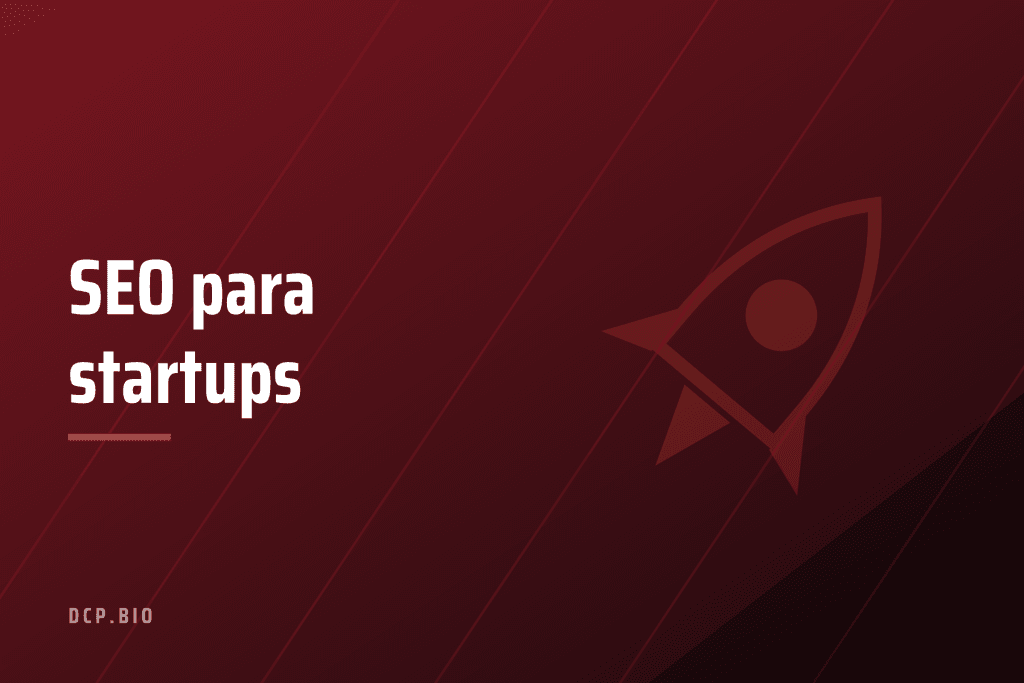 Cabecera del artículo SEO para startups, con icono de cohete sobre fondo granate