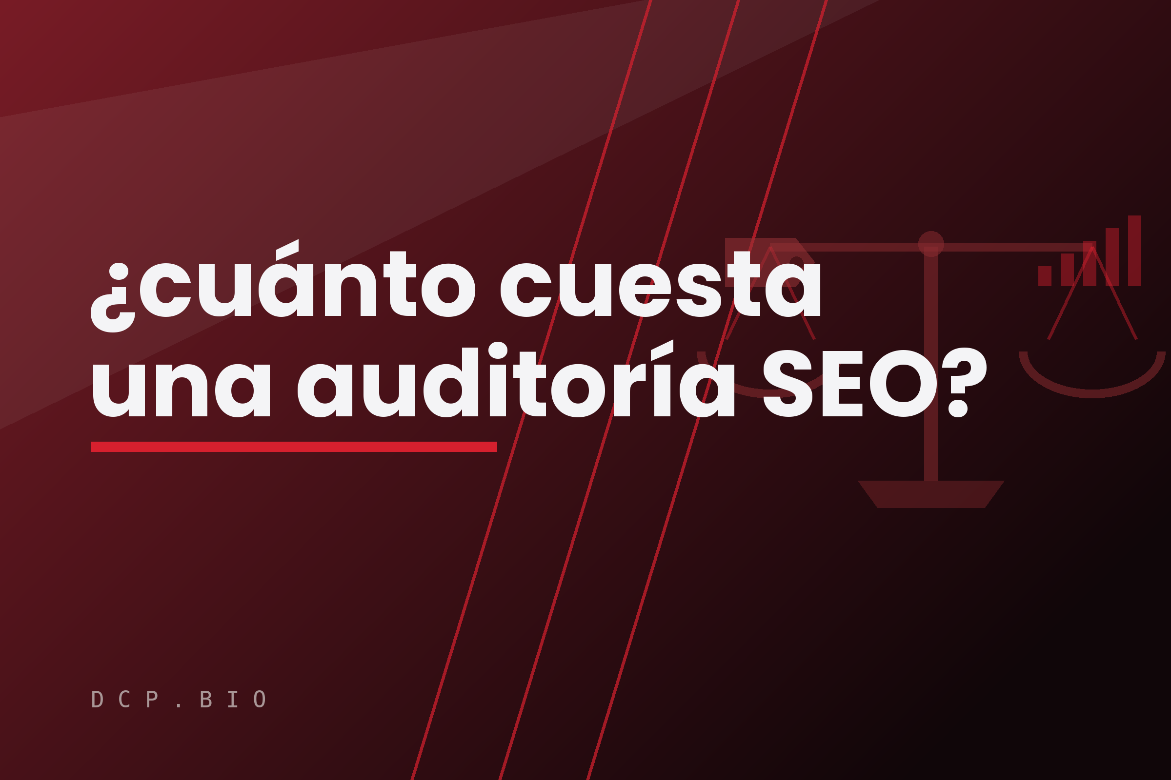 Balanza con una etiqueta de precio en un platillo y cinco barras de prioridad en el otro, sobre fondo granate