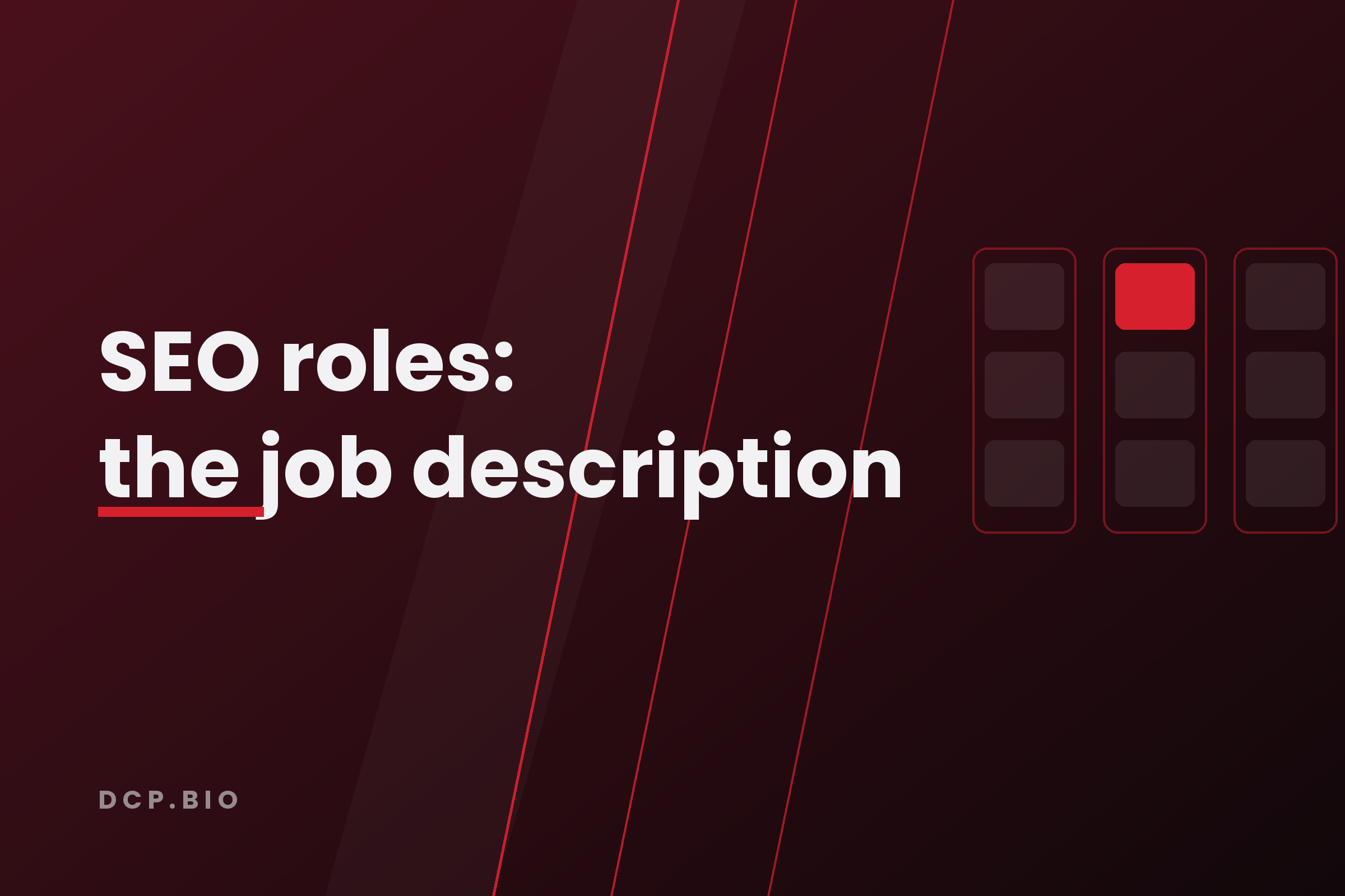 SEO roles: the job description. Cover for the guide on SEO Product Manager, Product Owner, SEO Manager and SEO Director