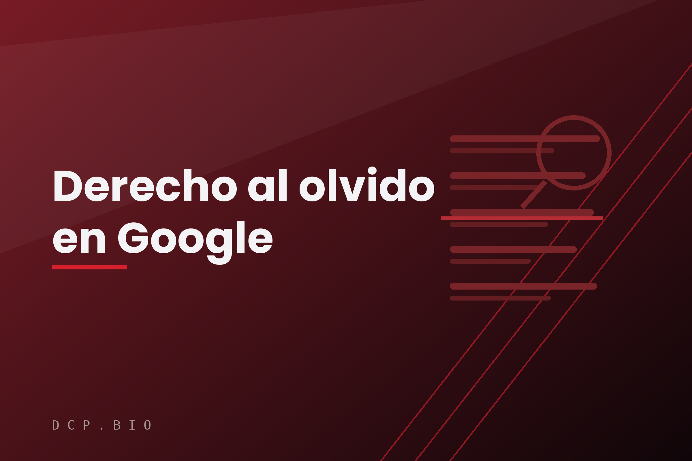 Derecho al olvido en Google: una lista de resultados de búsqueda con uno de ellos tachado y una lupa encima
